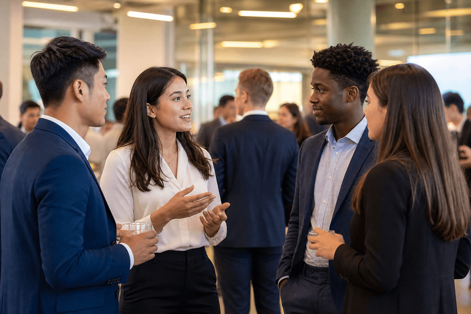 College students networking at a university entrepreneurship reception